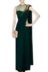 Bottle Green Saree Gown