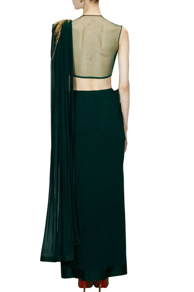 Bottle Green Designer Saree Gown Bottle Green Designer Saree Gown