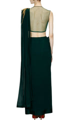 Bottle Green Saree Gown