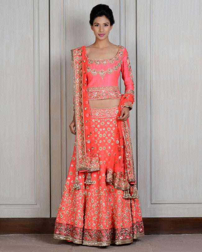 Coral color lehenga choli