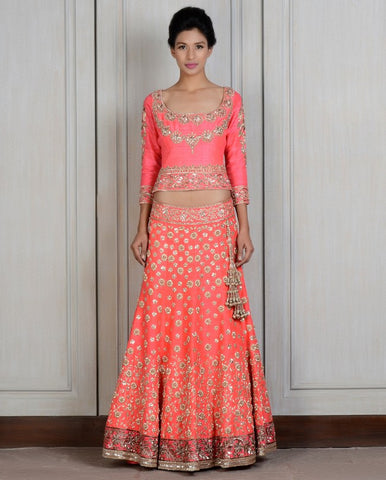 Coral color lehenga choli