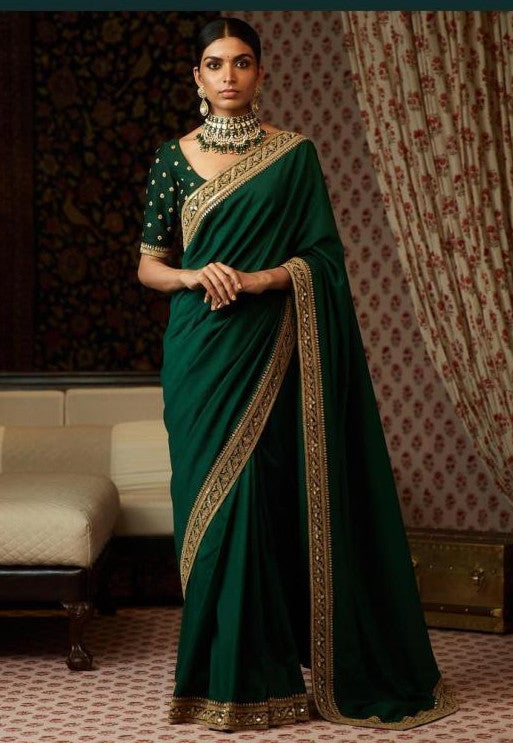 Emerald Green Color Silk Saree