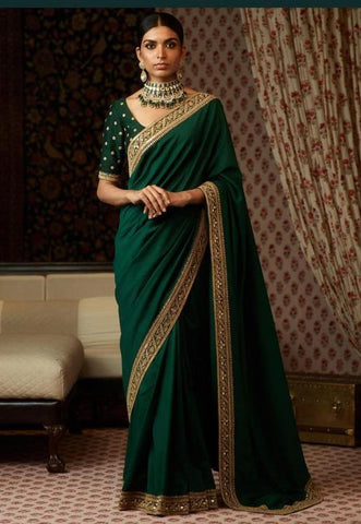 Emerald Green Color Silk Saree
