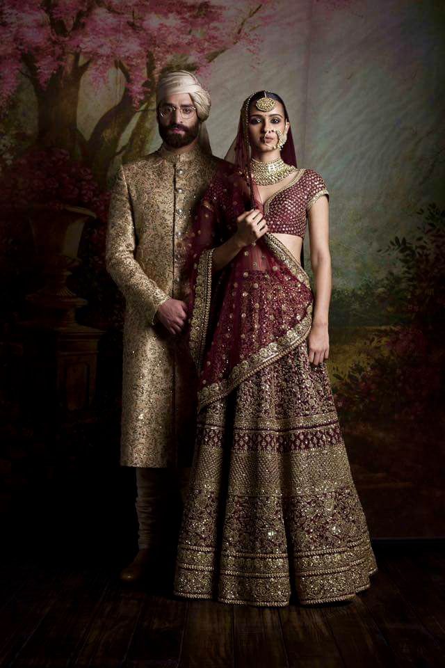 Burgundy Color Heavily Embroidered Wedding Lehenga