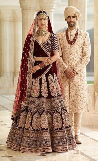 Sabyasachi Inspired Dark Burgandy Wedding Lehenga Choli