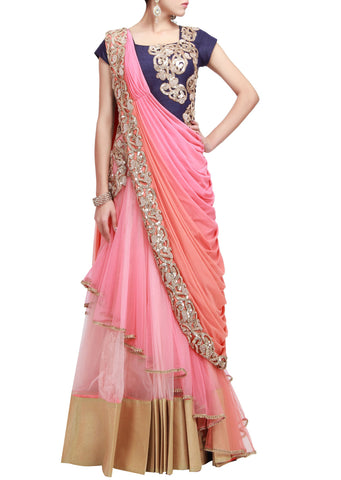 Peach and pink saree gown