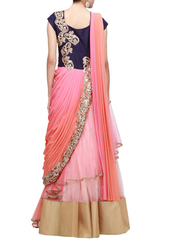 Peach and pink saree gown
