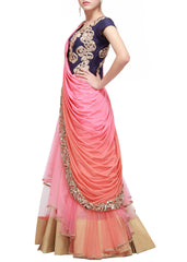 Peach and pink saree gown