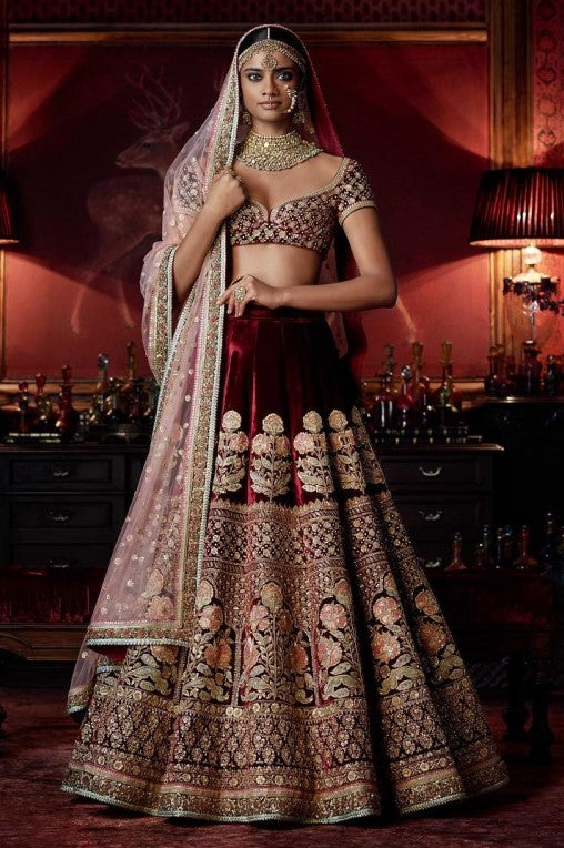 Sabyasachi Inspired Dark Maroon Wedding Lehenga