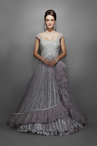 Grey silver color bridal gown