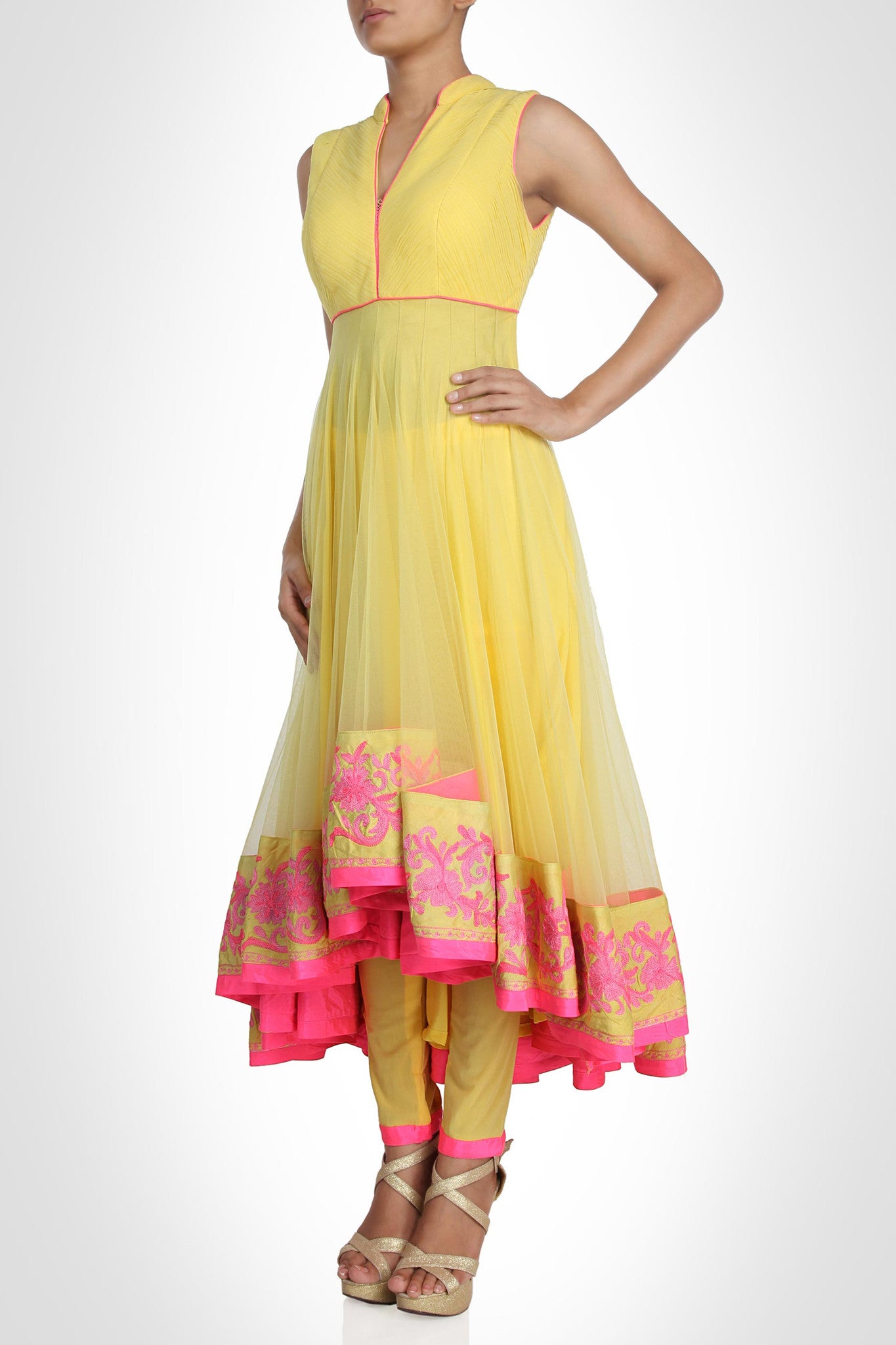 lemon color anarkali suit online