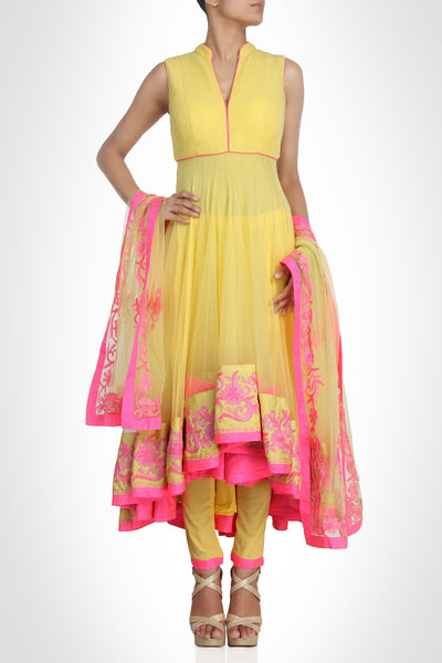 Lemon color anarkali suit online – Panache Haute Couture