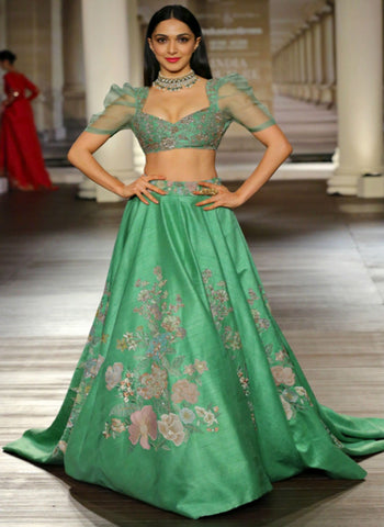 Light Green Color Raw Silk Lehenga