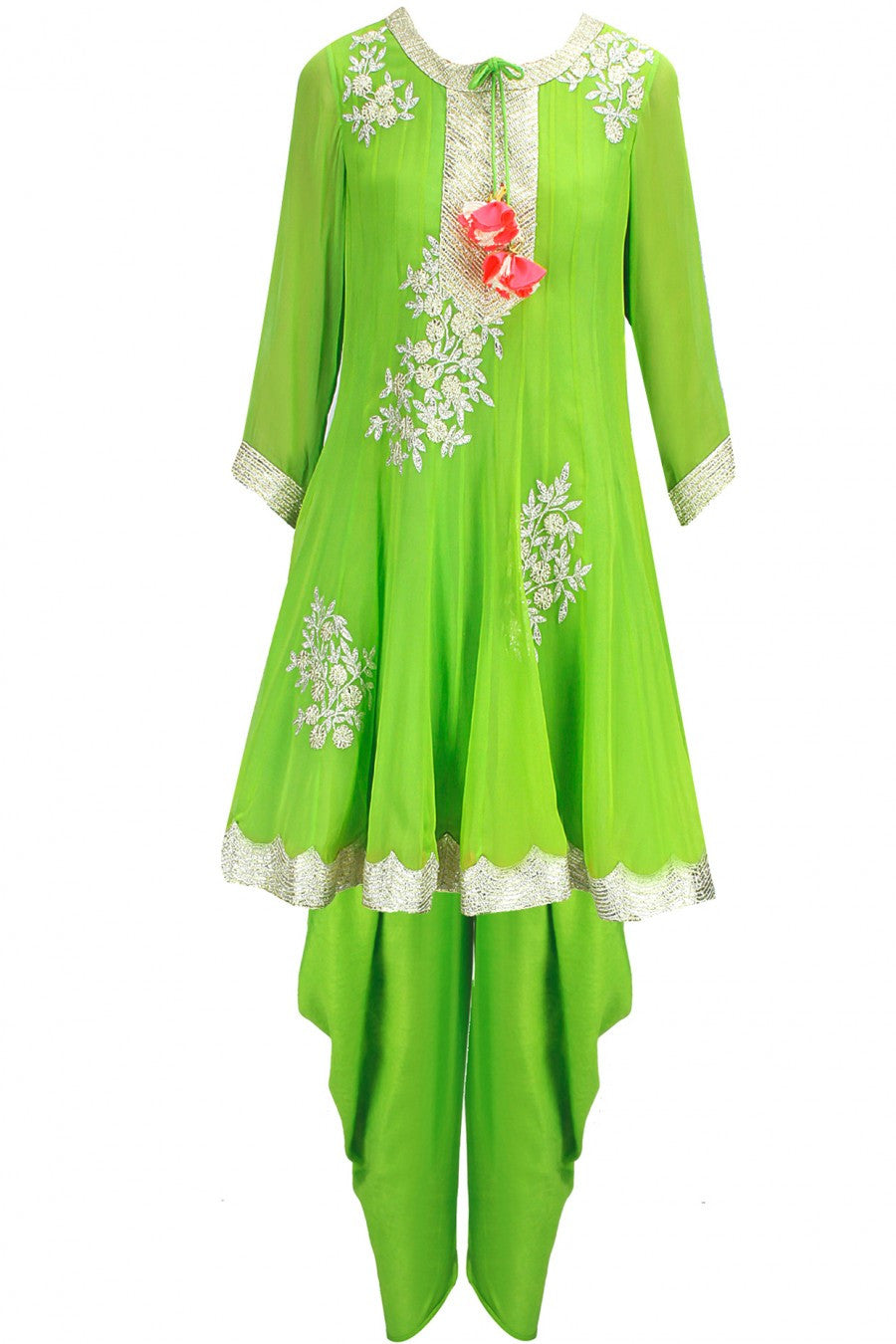 Lime Green anarkali dhoti salwar kameez