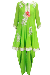 Lime Green anarkali dhoti salwar kameez