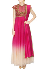 Magenta and Ivory shaded anarkali suit