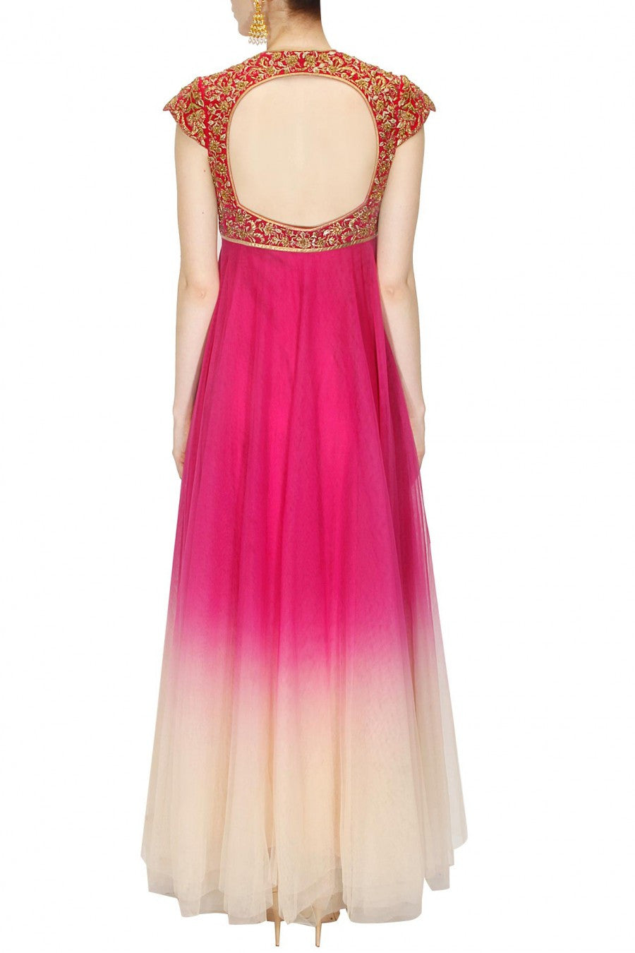 Magenta and Ivory shaded anarkali suit