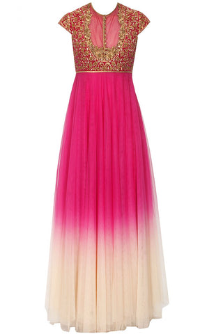 Magenta and Ivory shaded anarkali suit