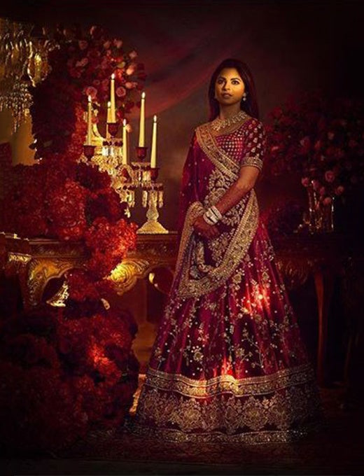 Deep Red Color Velvet Silk Wedding Lehenga