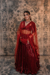 Maroon Colour Sequins Lehenga