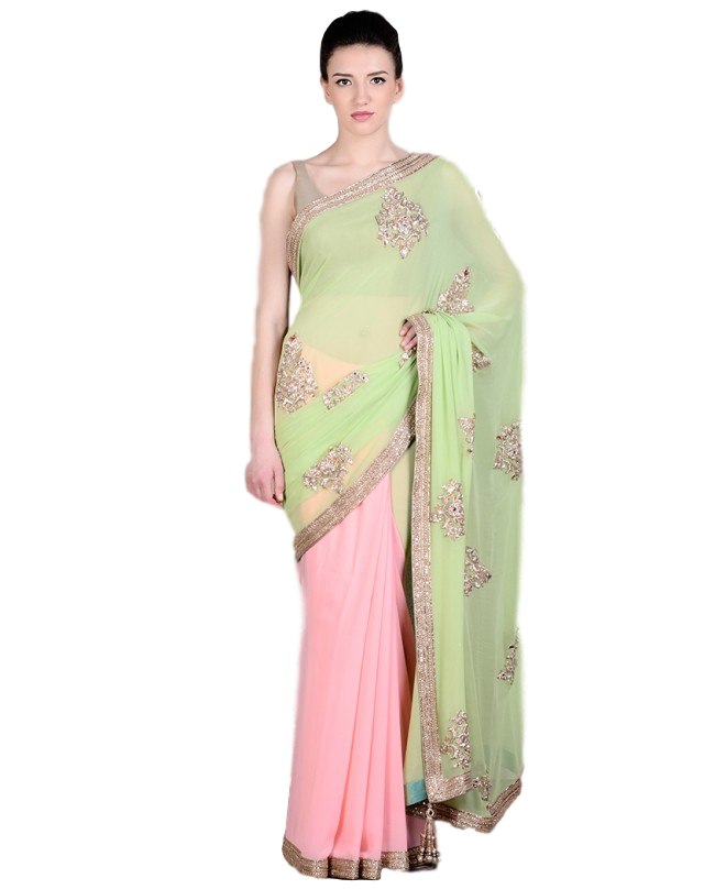 Peach color designer saree in thread embroidery