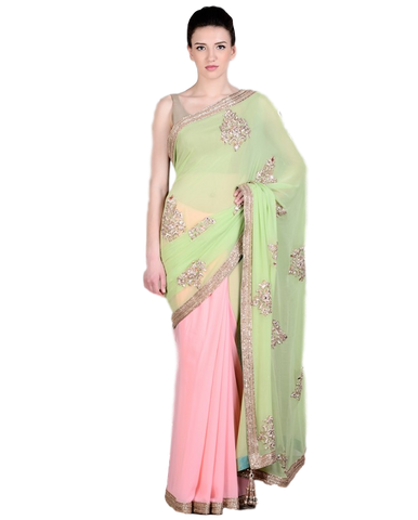 Peach color designer saree in thread embroidery