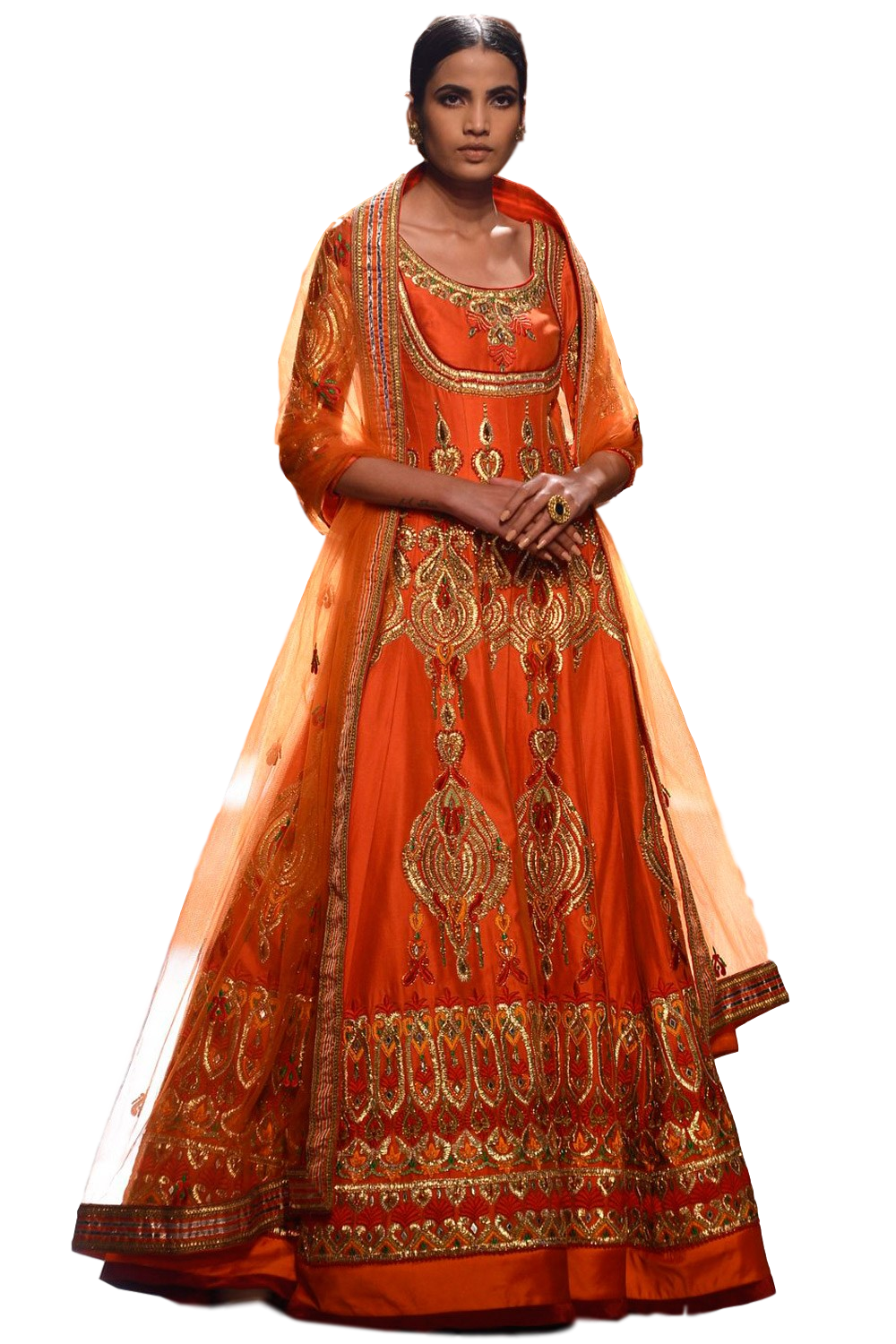 Orange color anarkali lehenga set