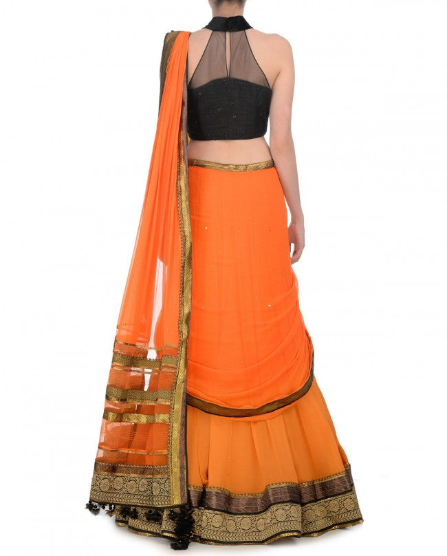 Orange and black party wear chaniya choli