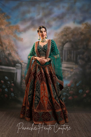 Green and Rust Color Wedding Lehenga ZOYA