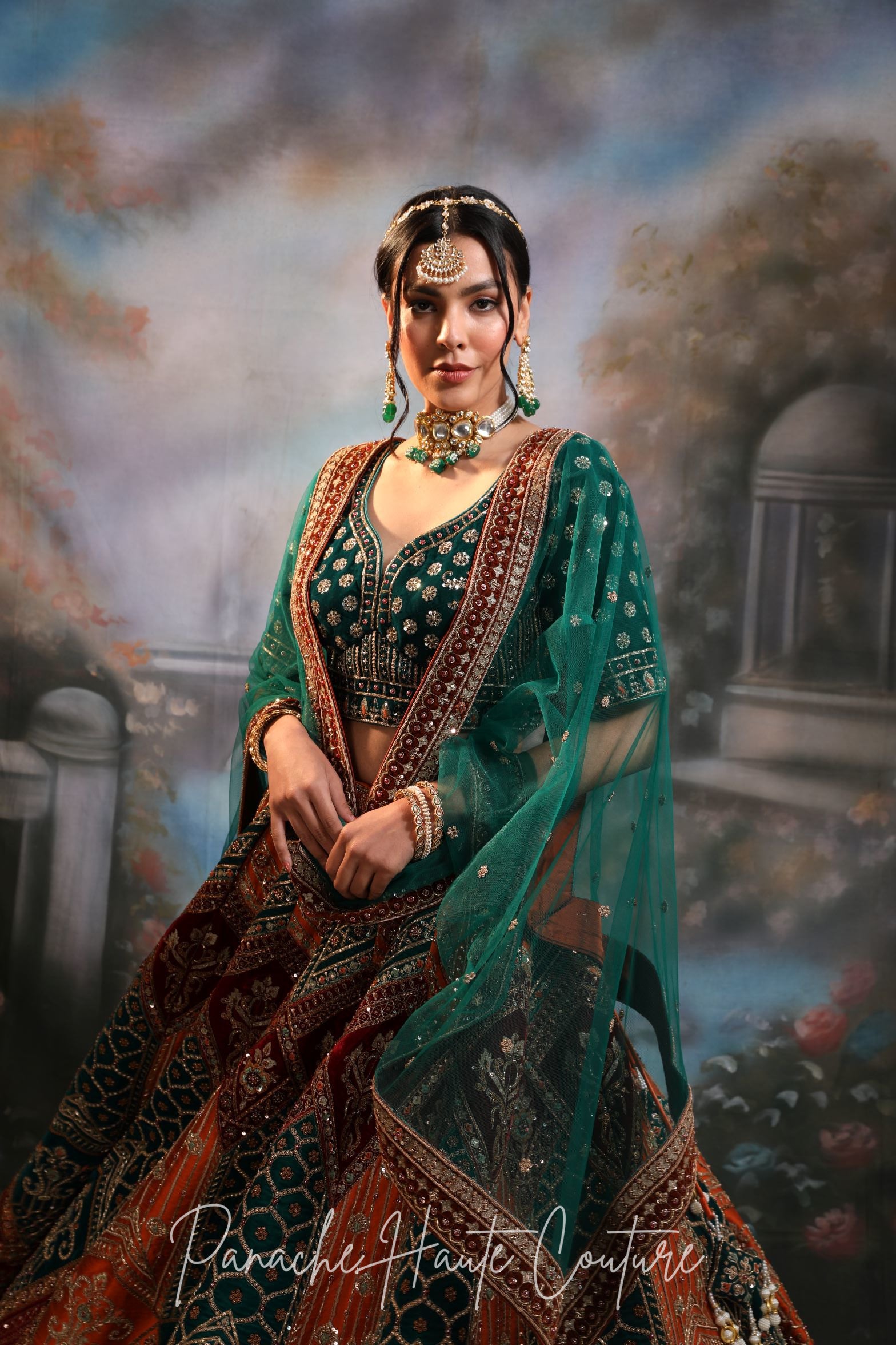 Green and Rust Color Wedding Lehenga ZOYA