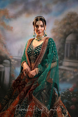Green and Rust Color Wedding Lehenga ZOYA