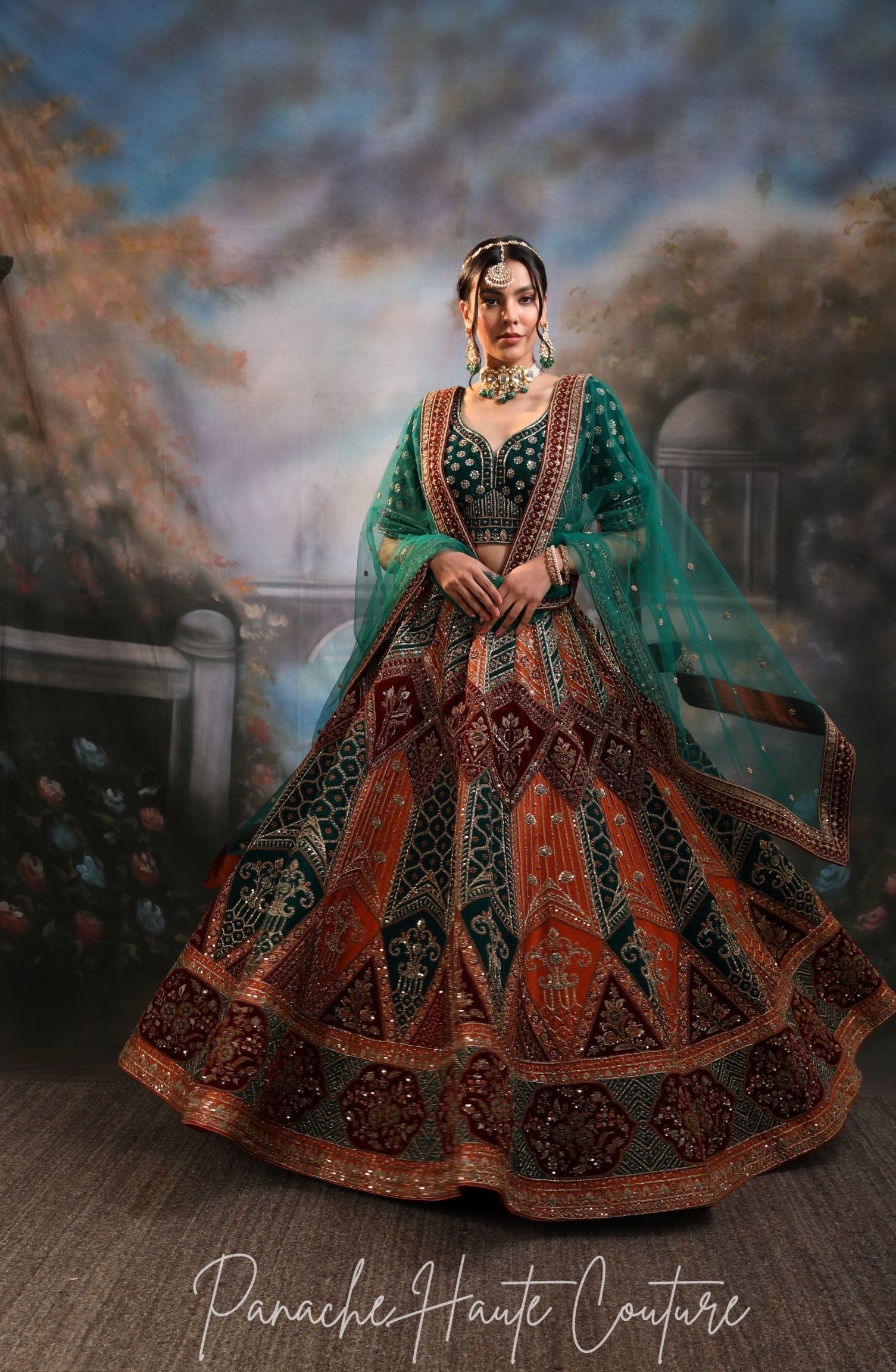 Green and Rust Color Wedding Lehenga ZOYA