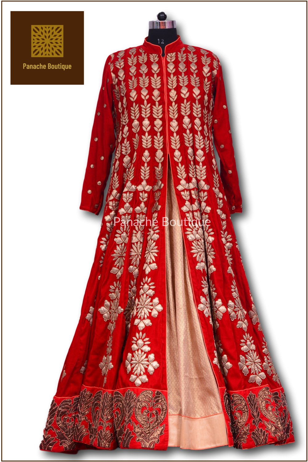 Red Colour Wedding Jacket Lehenga