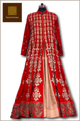 Red Colour Wedding Jacket Lehenga