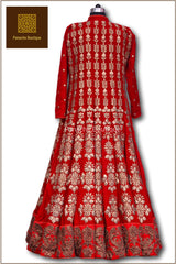 Red Colour Wedding Jacket Lehenga
