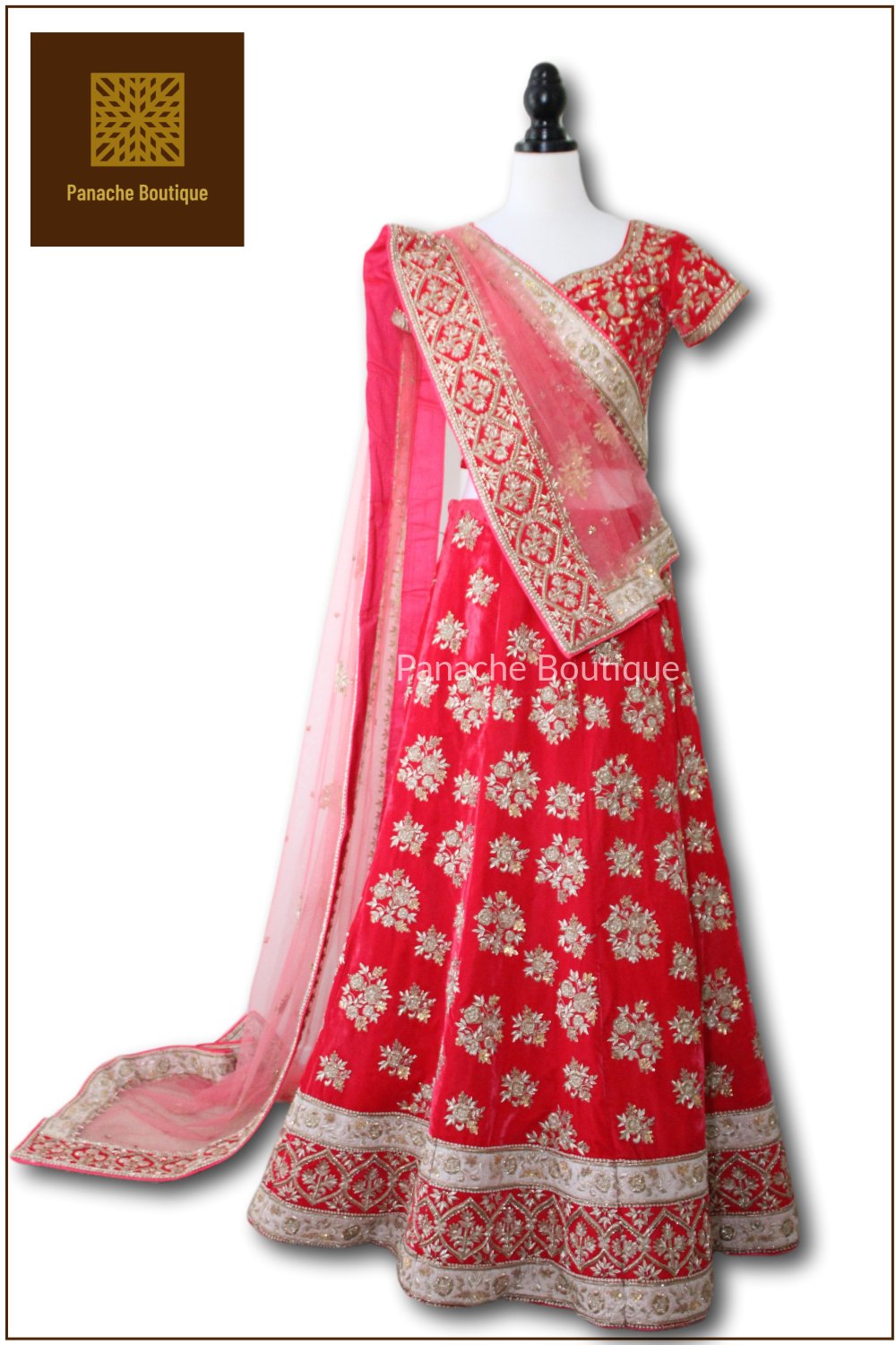 Watermelon Red Colour Wedding Lehenga