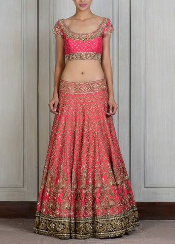 Pink color raw silk lehega choli