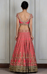 Pink color raw silk lehega choli