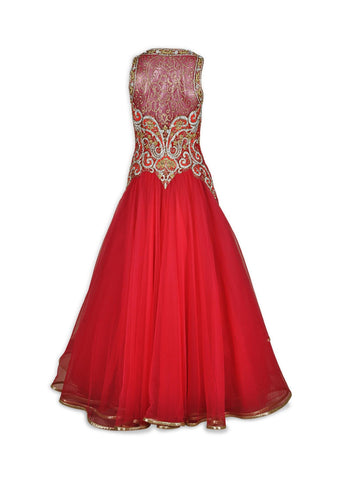 Red color Indo Western Gown with double layers