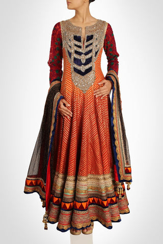 orange color floor length anarkali suit