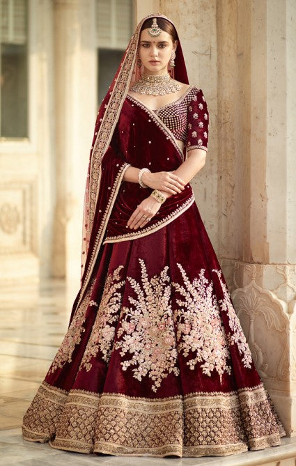 Sabyasachi Inspired Dark Burgandy Wedding Lehenga Choli