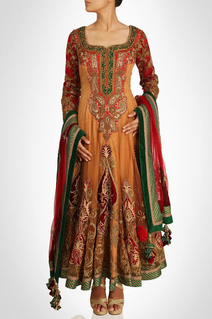 Skin color long anarkali suit in pure crepe