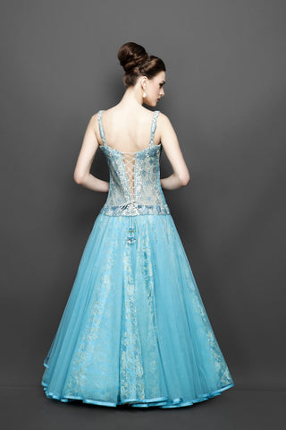 Aqua blue color Indo Western Gown
