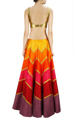 Tones of Orange Red Lehenga Set
