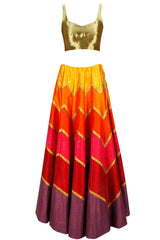 Tones of Orange Red Lehenga Set