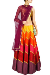 Tones of Orange Red Lehenga Set
