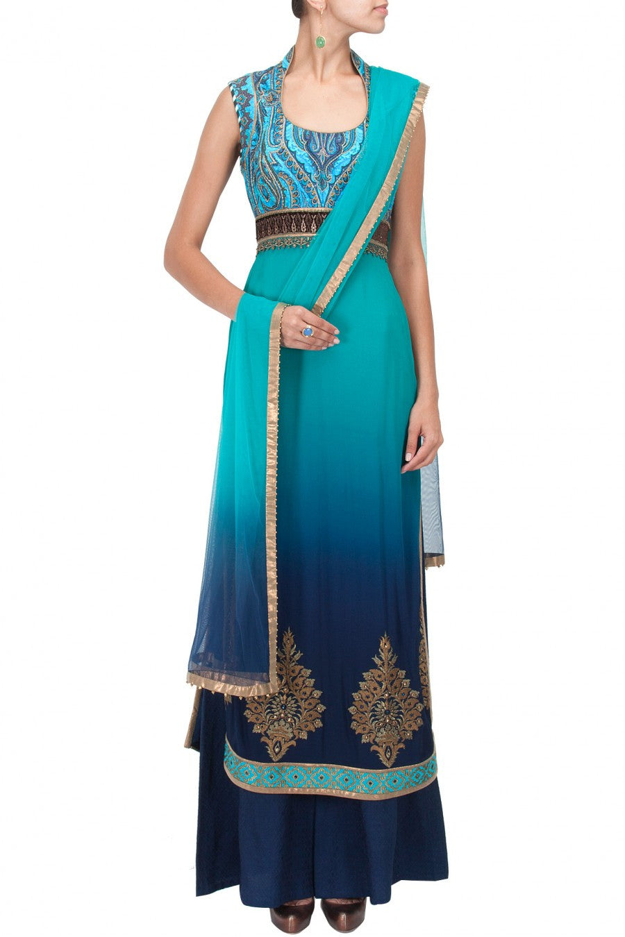 Turquoise and blue kurta set