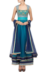 Turquoise and blue shaded anarkali suit