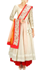 White and orange anarkali lehenga