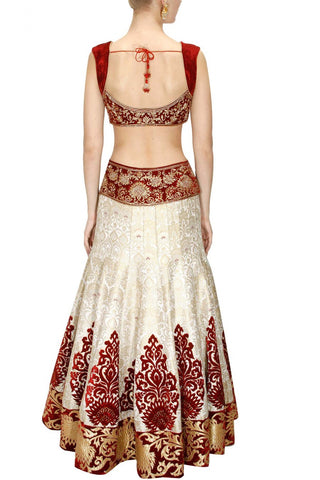 OffWhite and Maroon Lehenga Choli